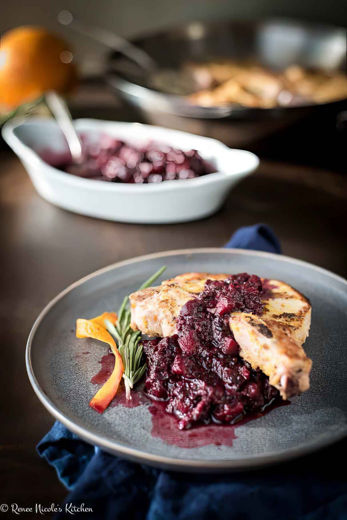 Pork Chops And Applesauce With Blackberries