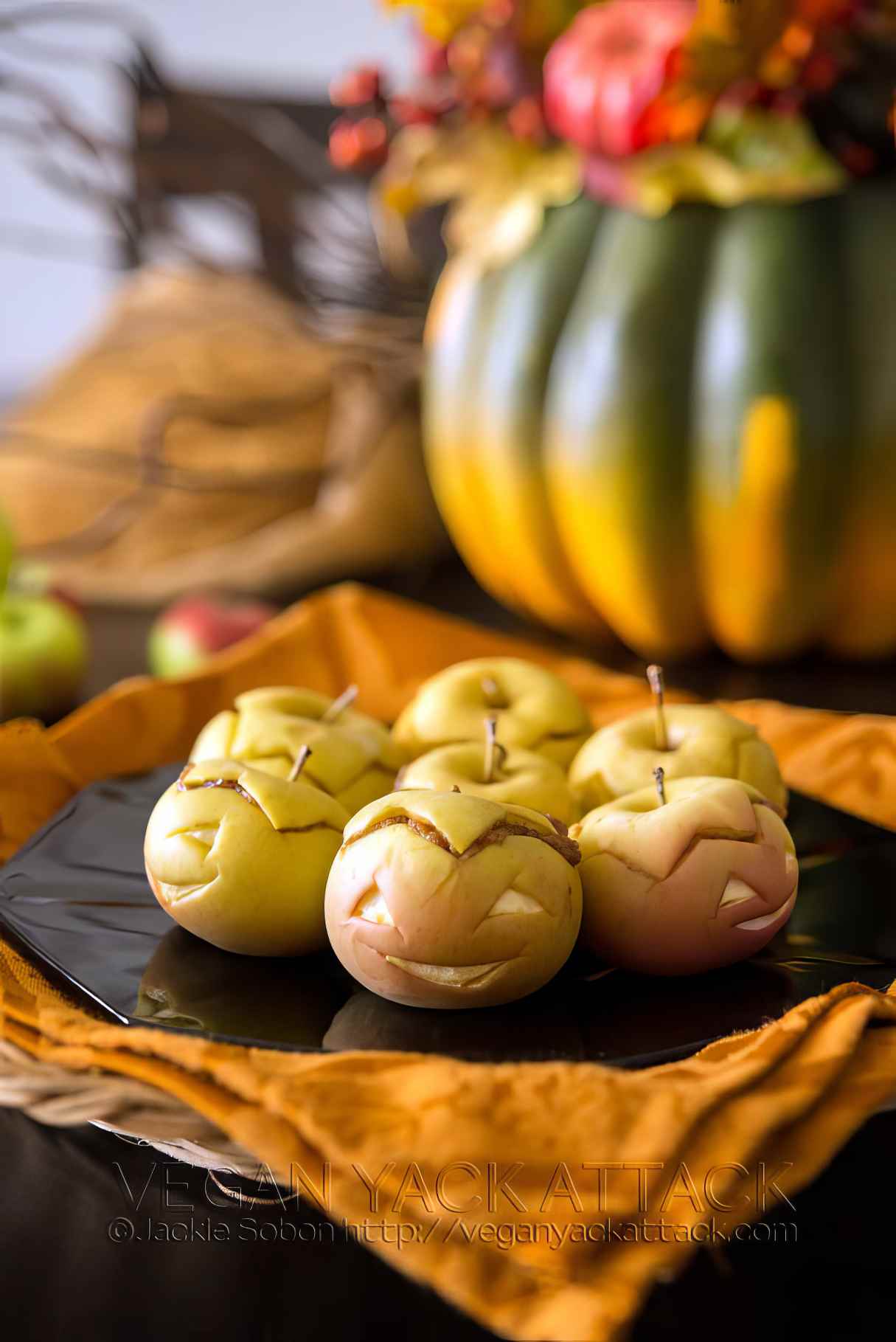 Peanut Butter Apple-Lanterns for Halloween