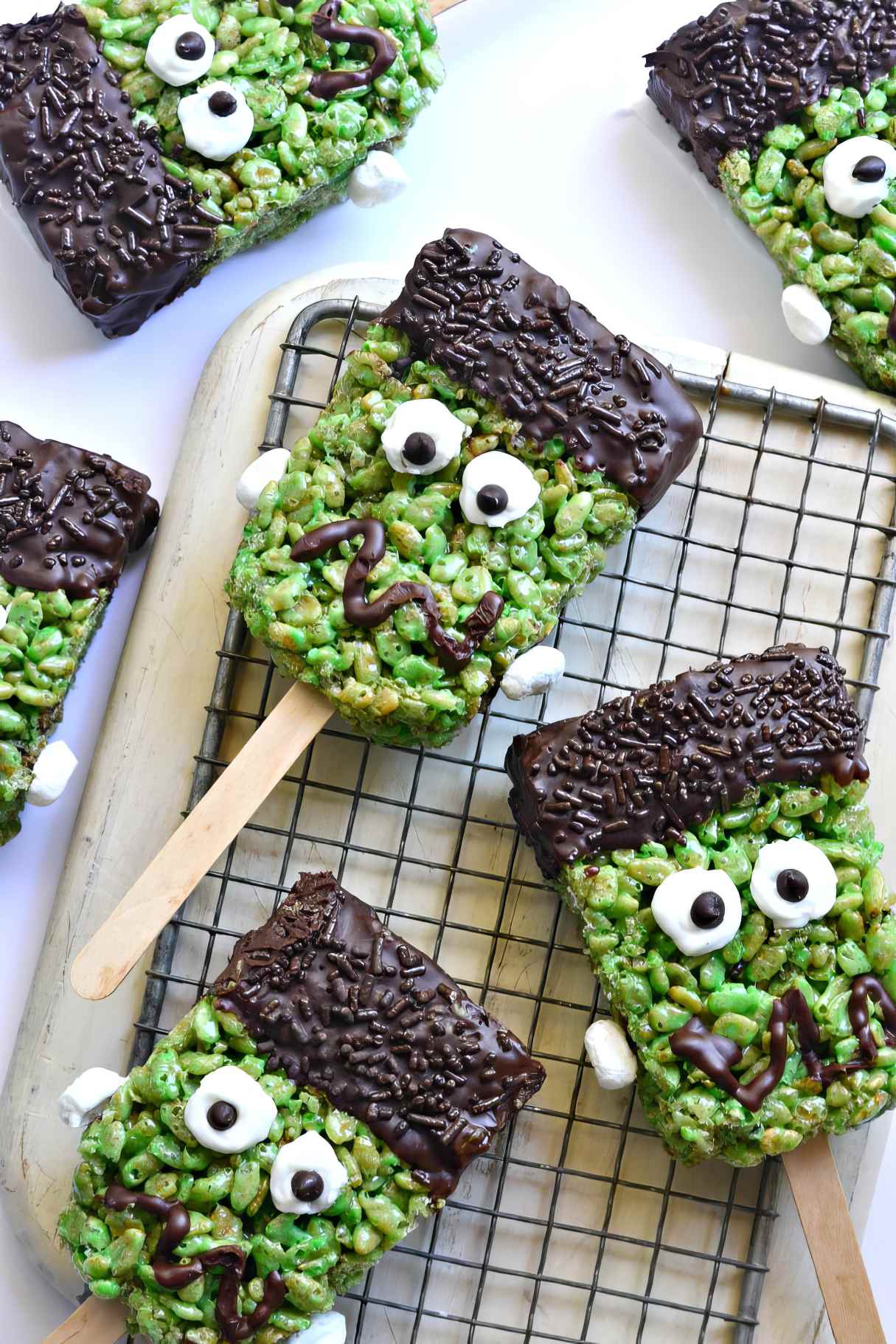 Vegan Frankenstein Brown Rice Krispie Treats - Spooky Halloween Recipe