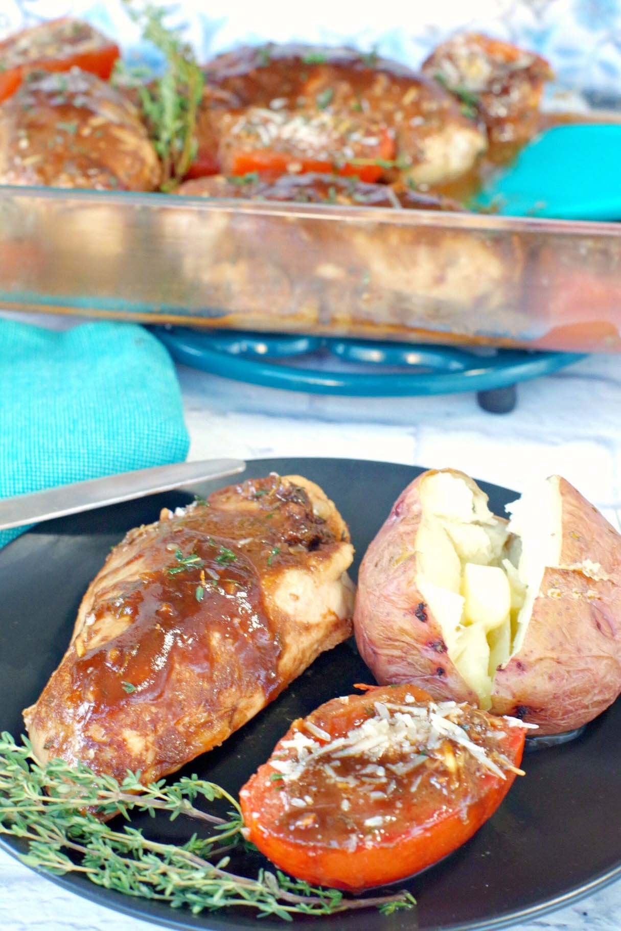 One Pan Balsamic Chicken with Roasted Tomatoes