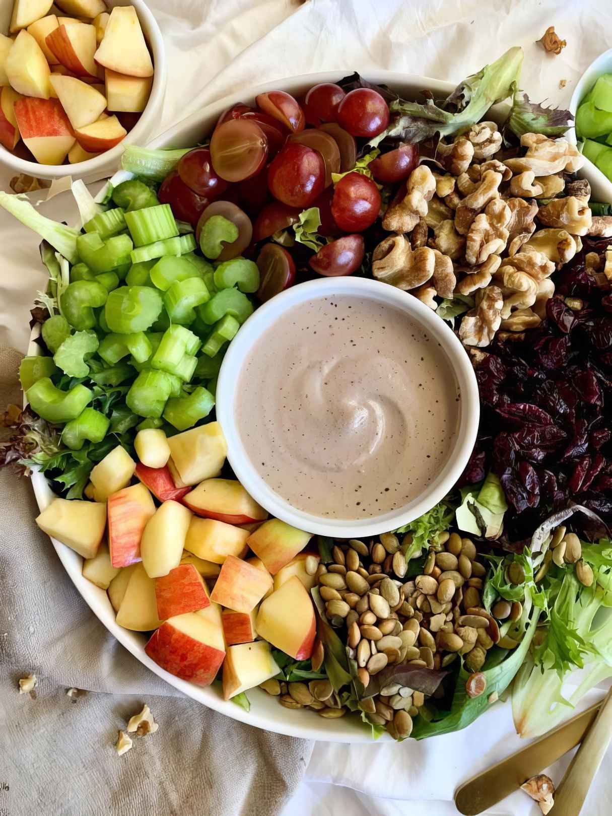 Easy Harvest Salad with a Creamy, Vegan Walnut Vinaigrette