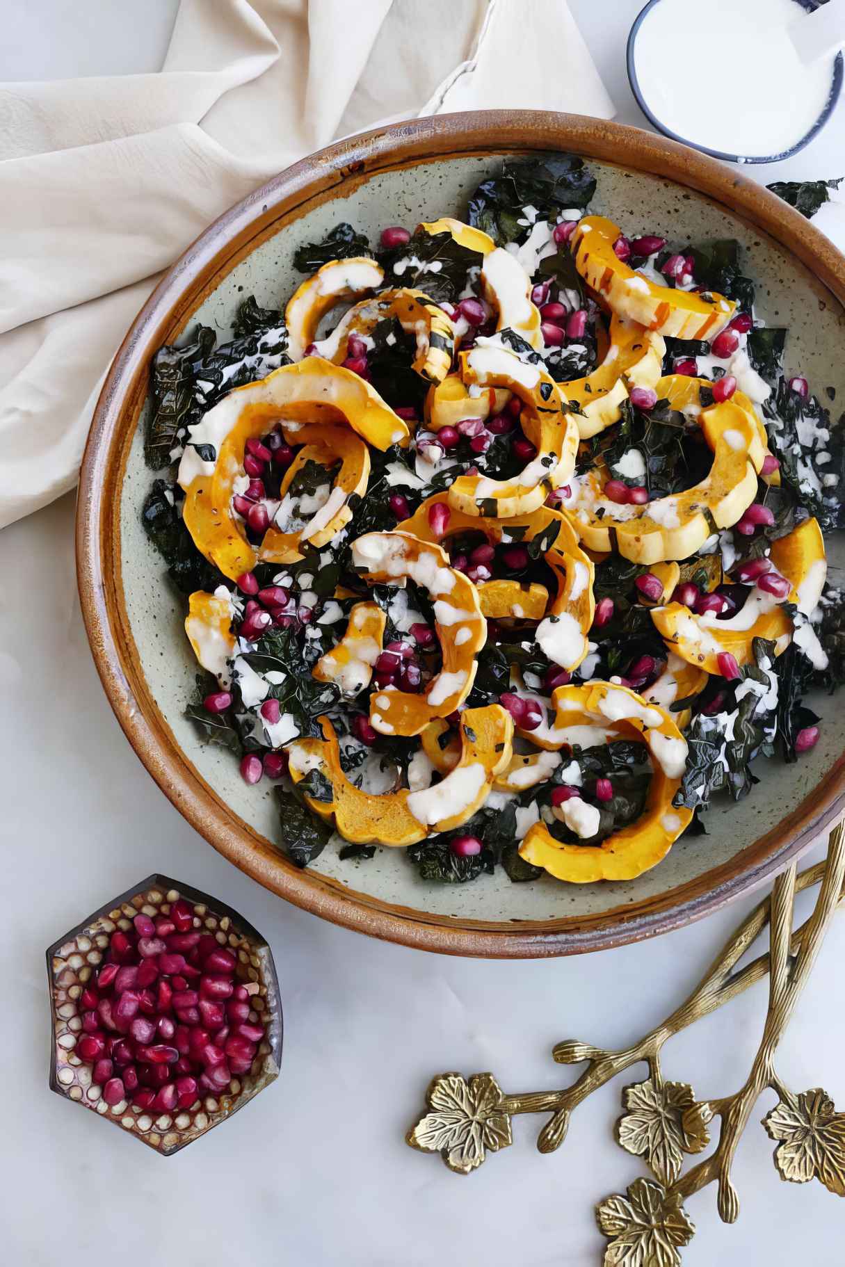 Roasted Delicata Squash and Kale with Lemon Tahini