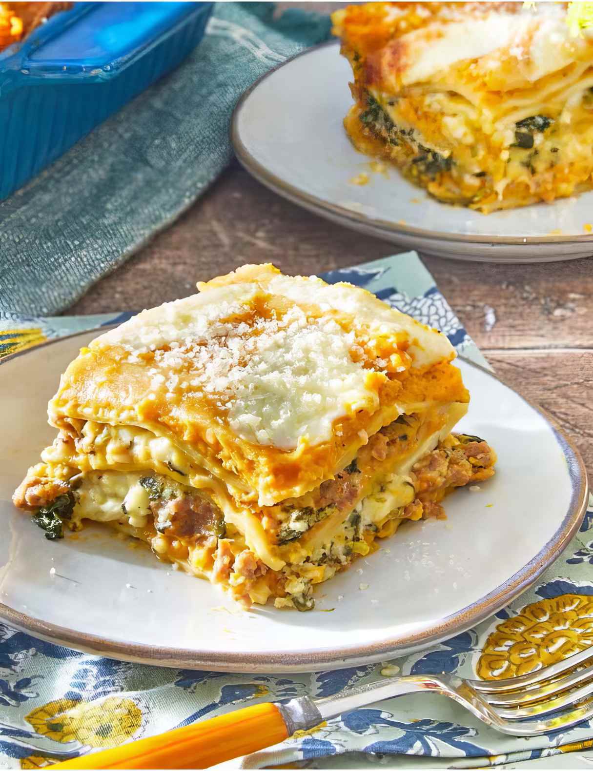 Butternut Squash Lasagna with Fresh Mozzarella, and Tender Spinach