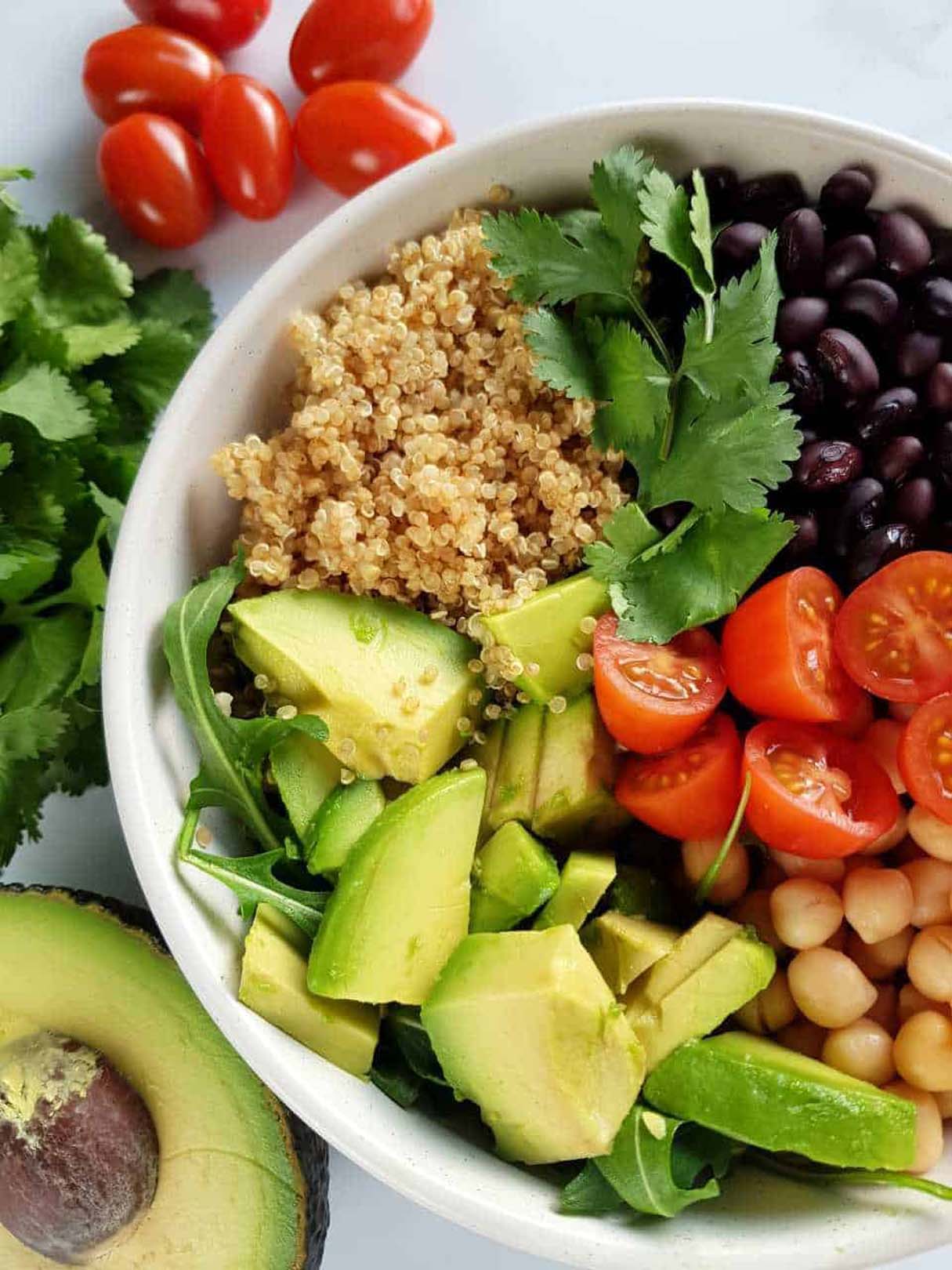 Quinoa Salad With Black Beans, Chickpeas And Avocado