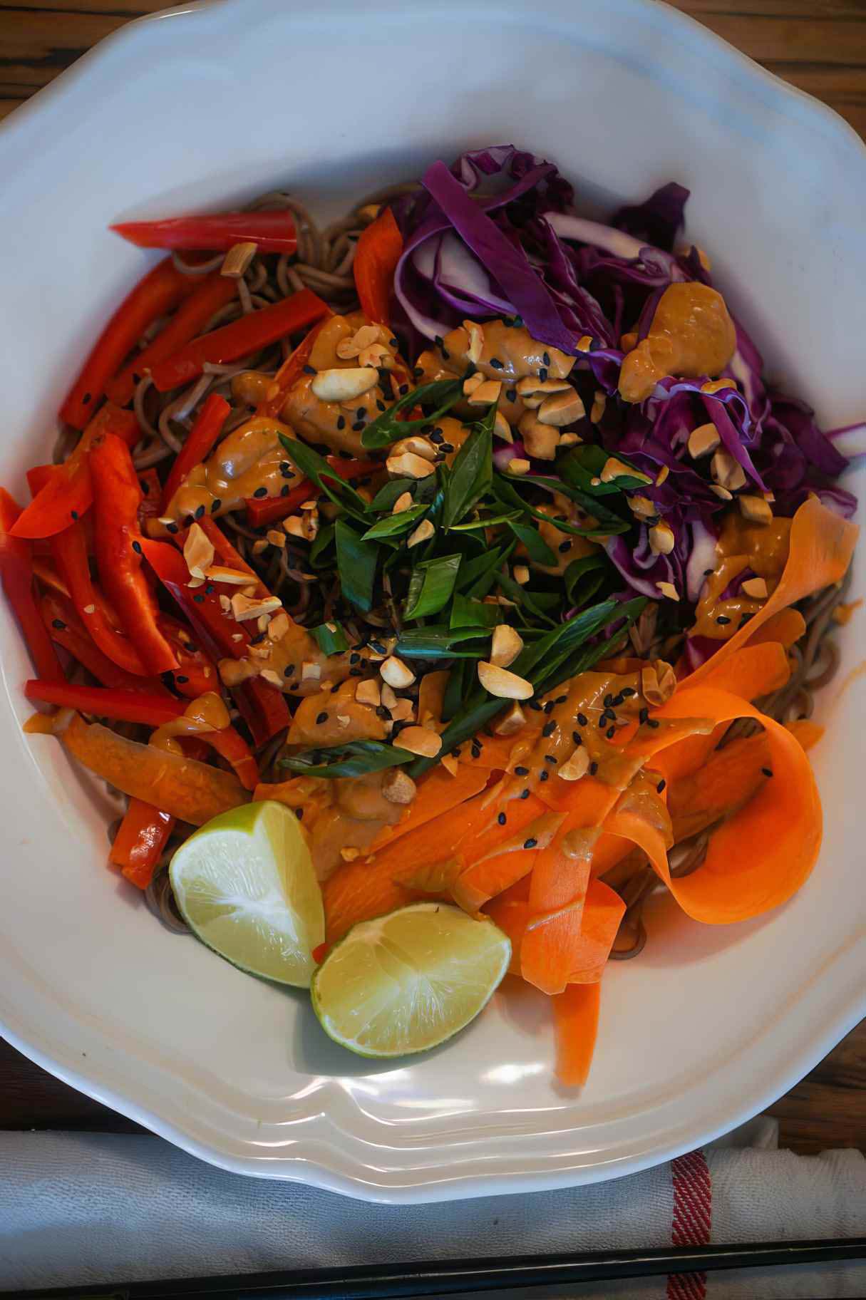 Rainbow Vegan Soba Noodle Salad with Peanut Dressing