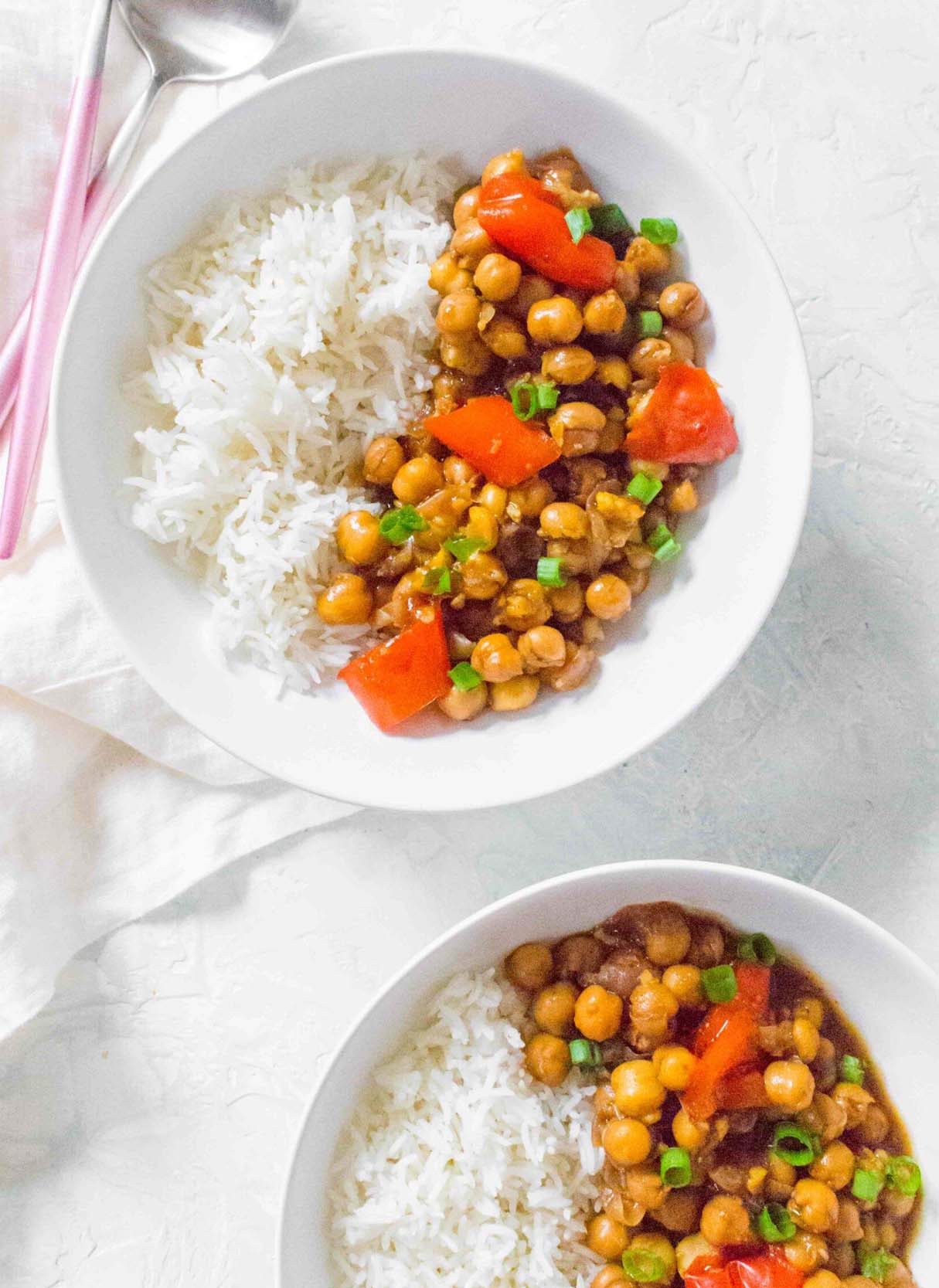 Instant Pot Kung Pao Chickpeas (with Rice)