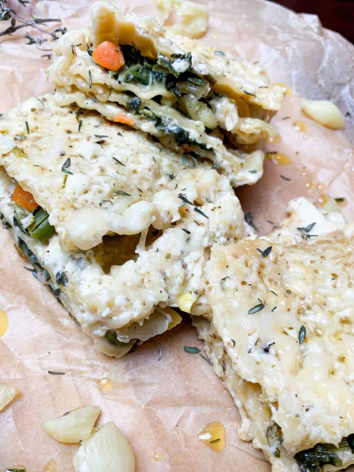 Roasted Garlic White Veggie Lasagna