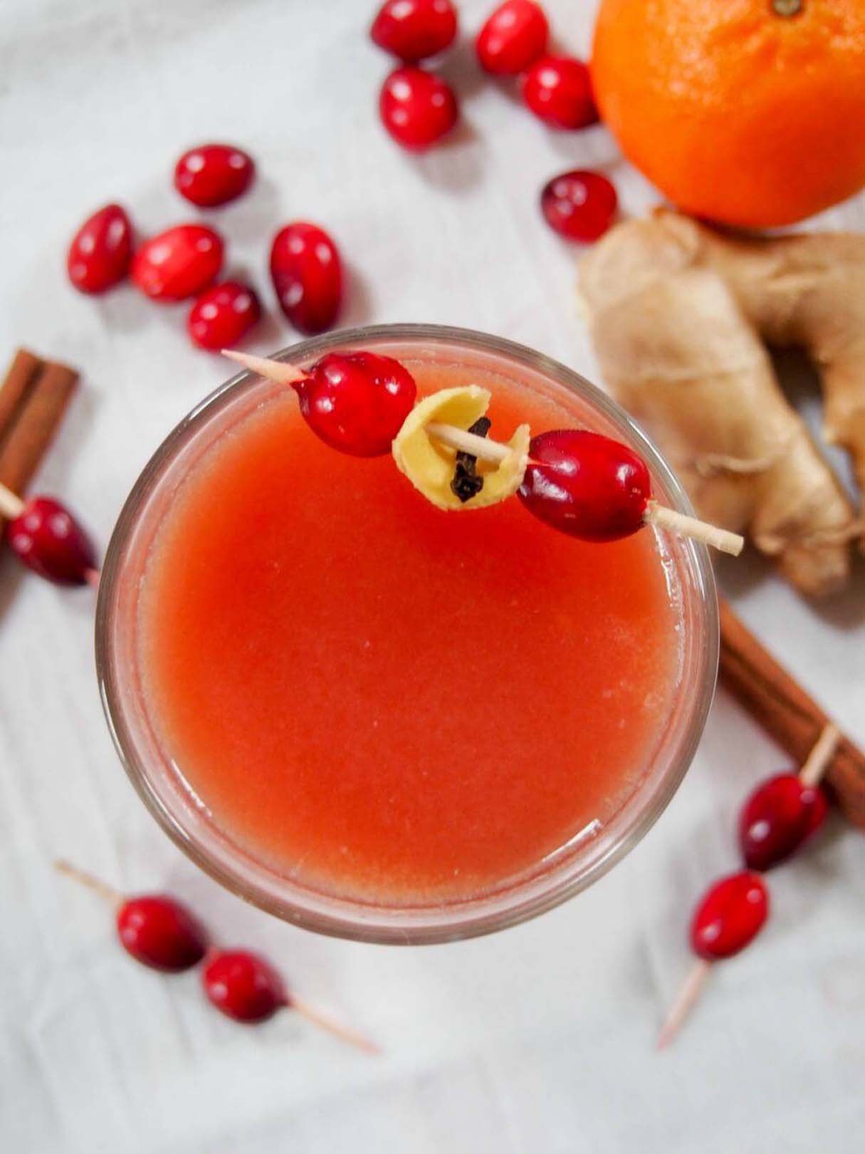 Warm Spiced Cranberry Cocktail (or Mocktail)