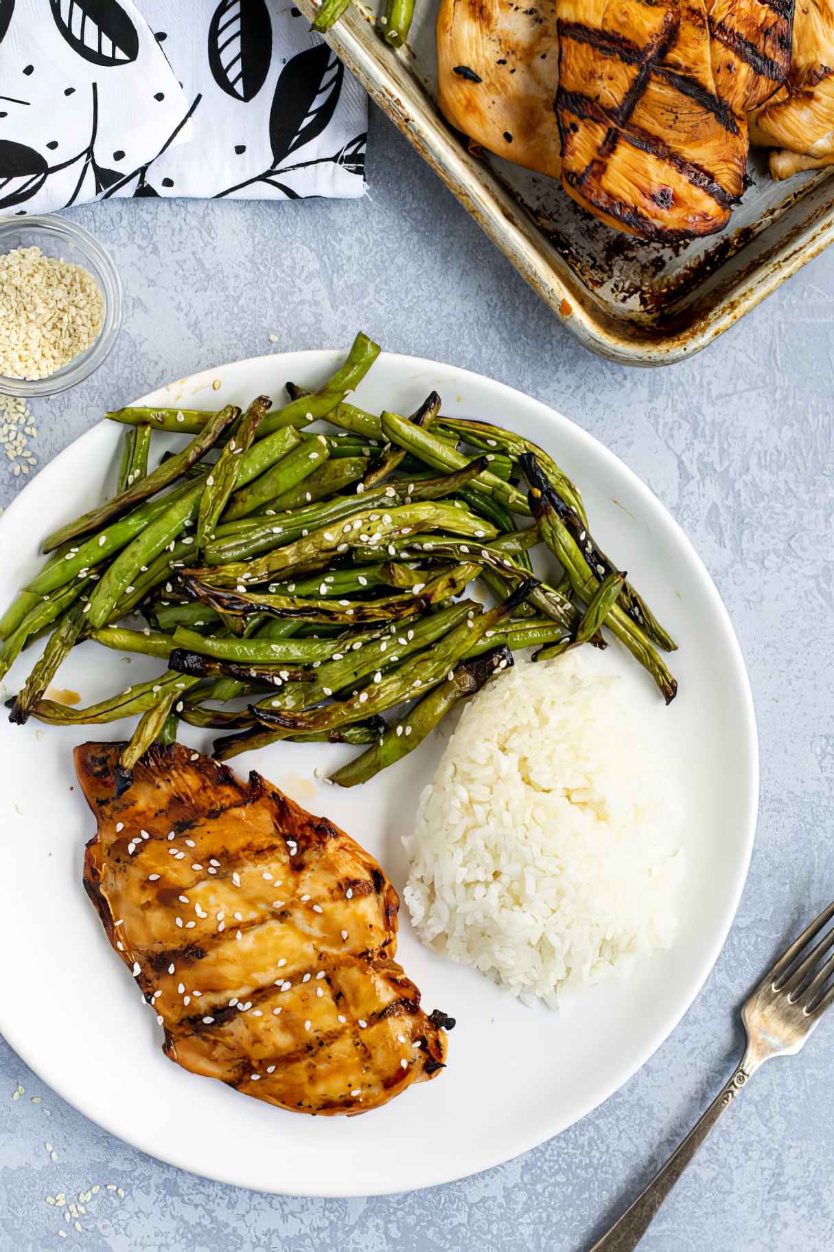Grilled Teriyaki Chicken and Green Beans Served with Rice