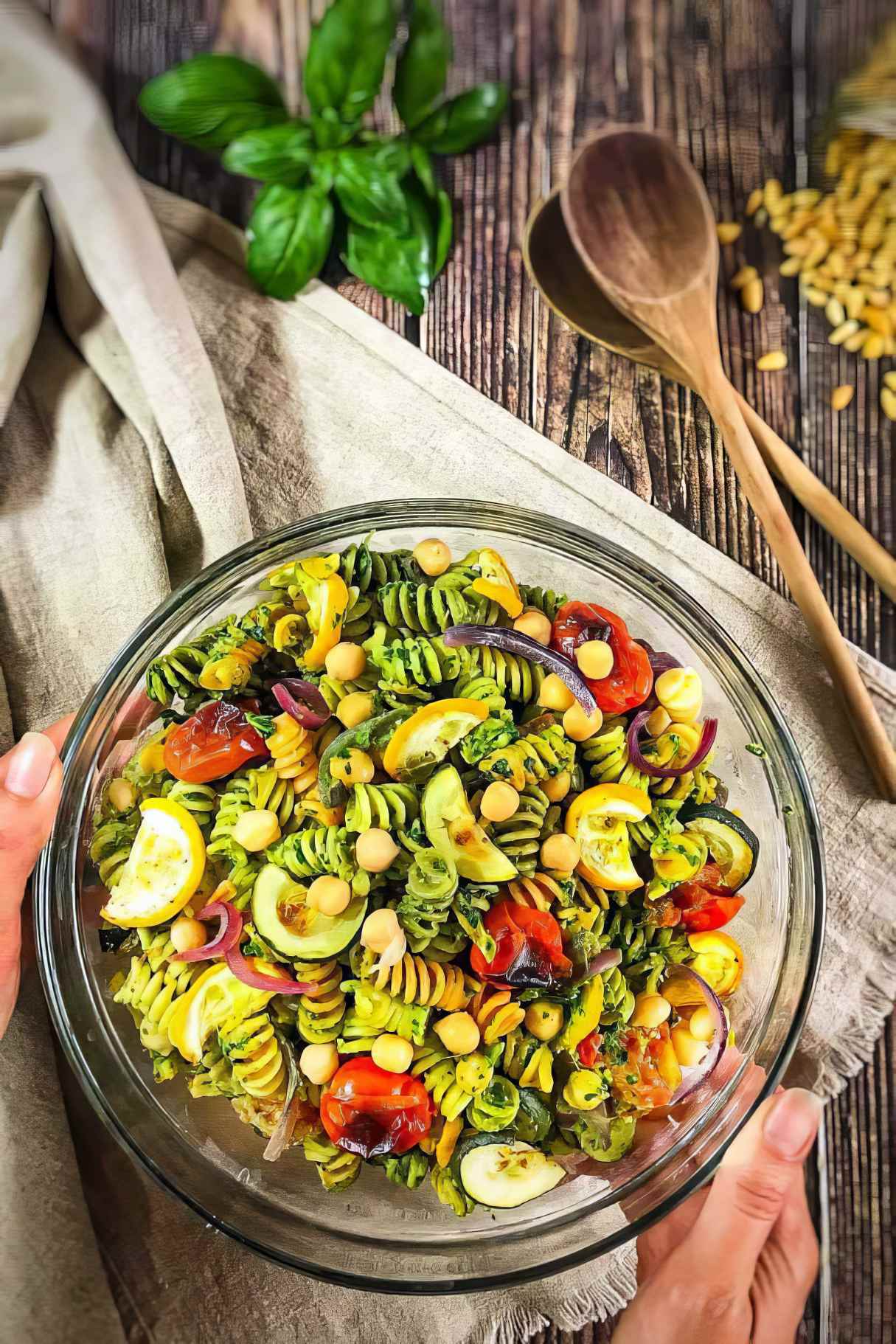 Vegan Pesto Pasta Salad with Roasted Veggies (Oil-Free!)