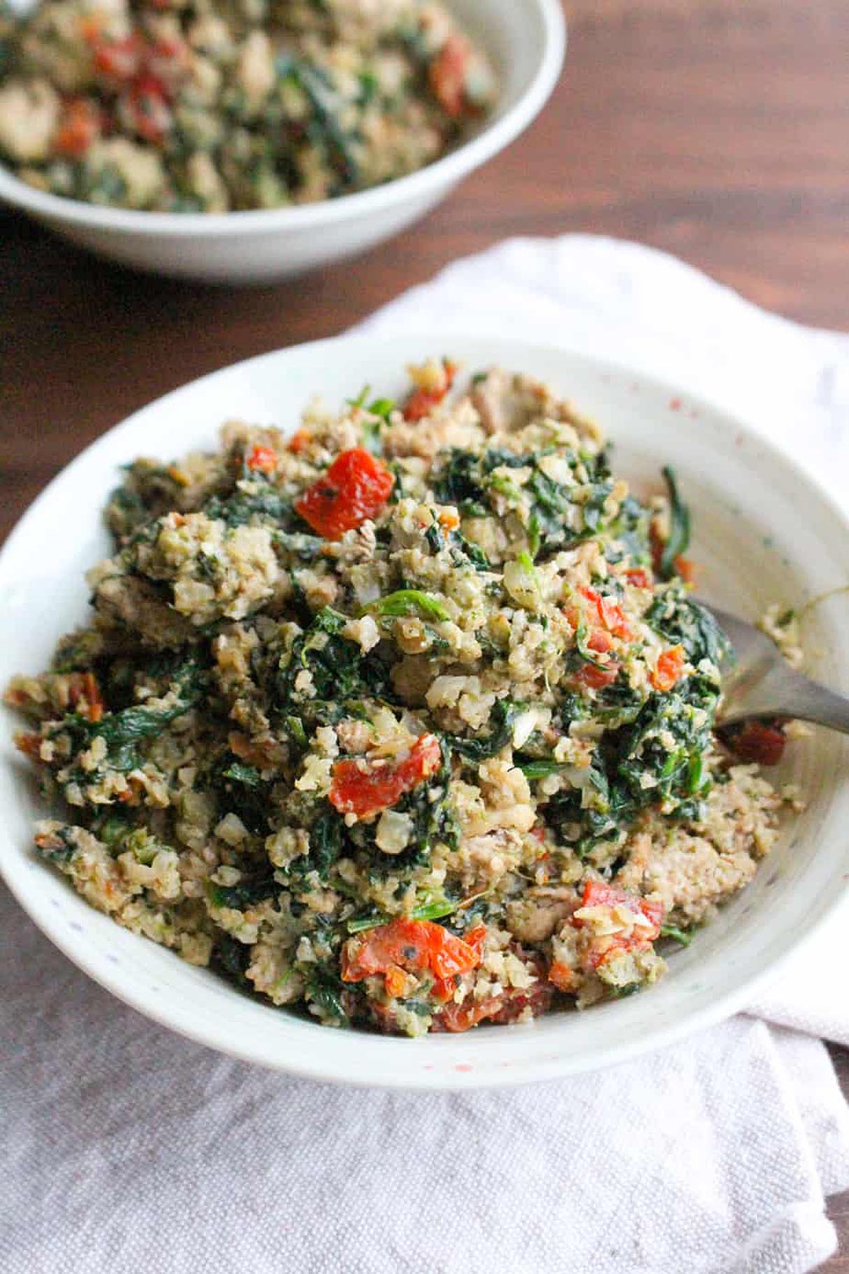 Pesto Turkey Cauliflower Rice Bowl