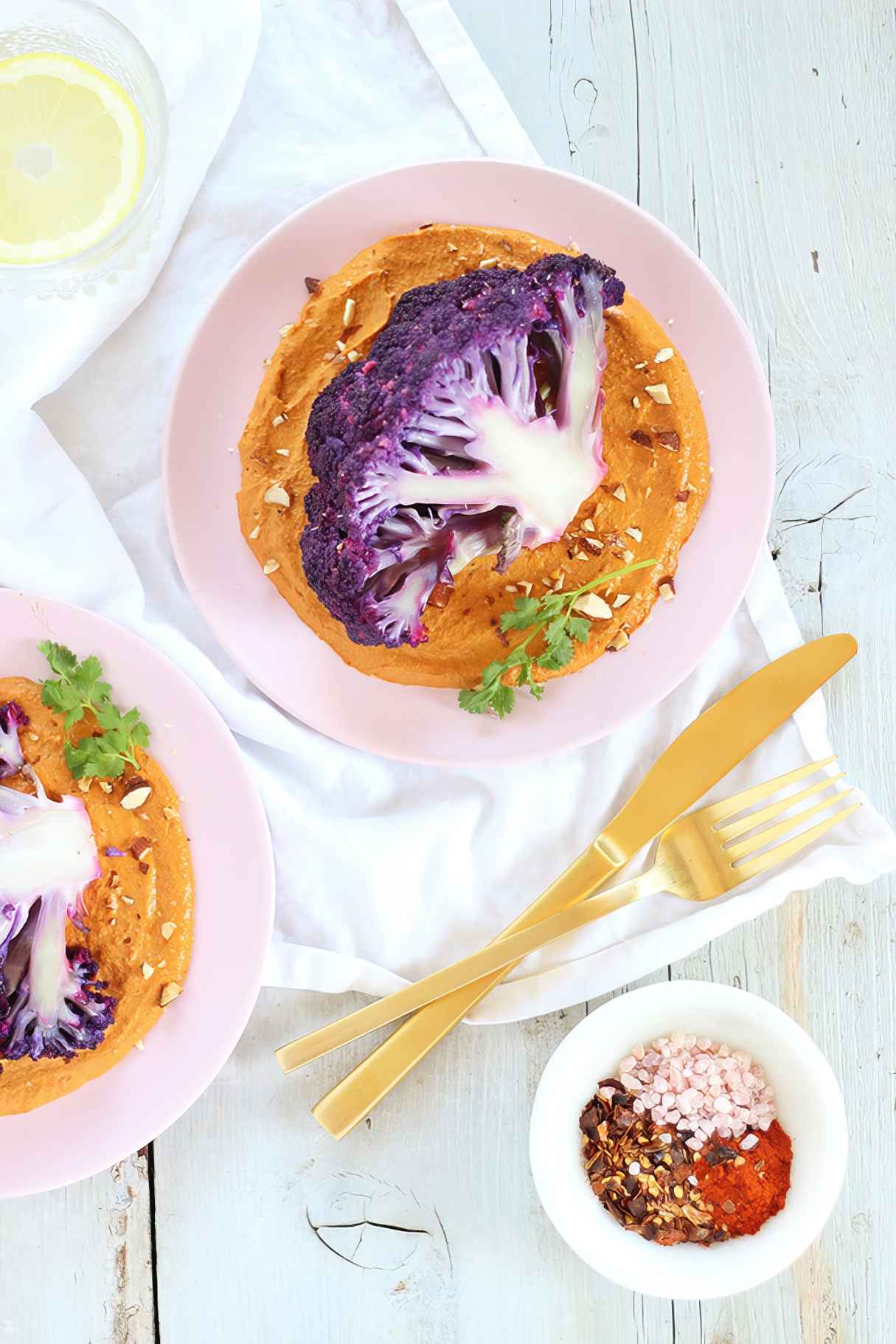 Roasted Purple Cauliflower With Red Pepper Romesco (Wild Rose D-Tox Friendly!)