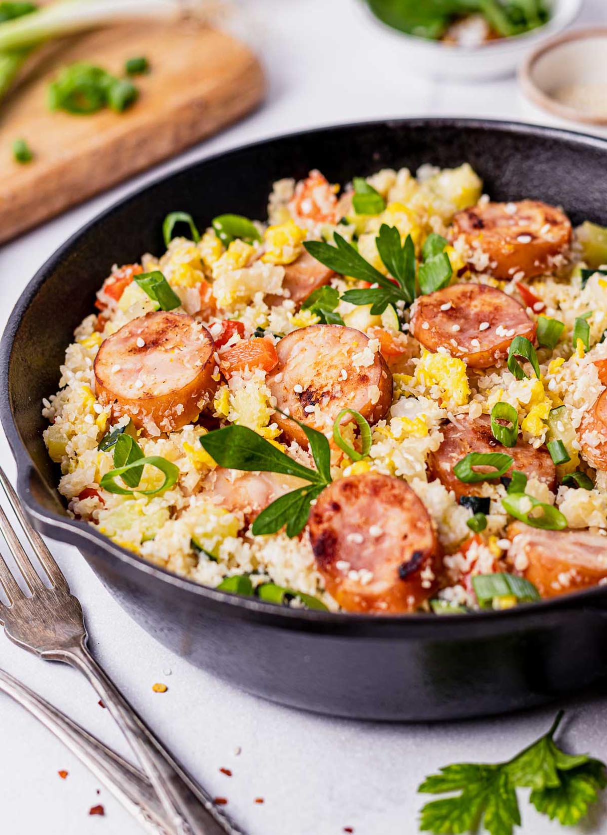 Sausage Pepper Cauliflower Rice Skillet