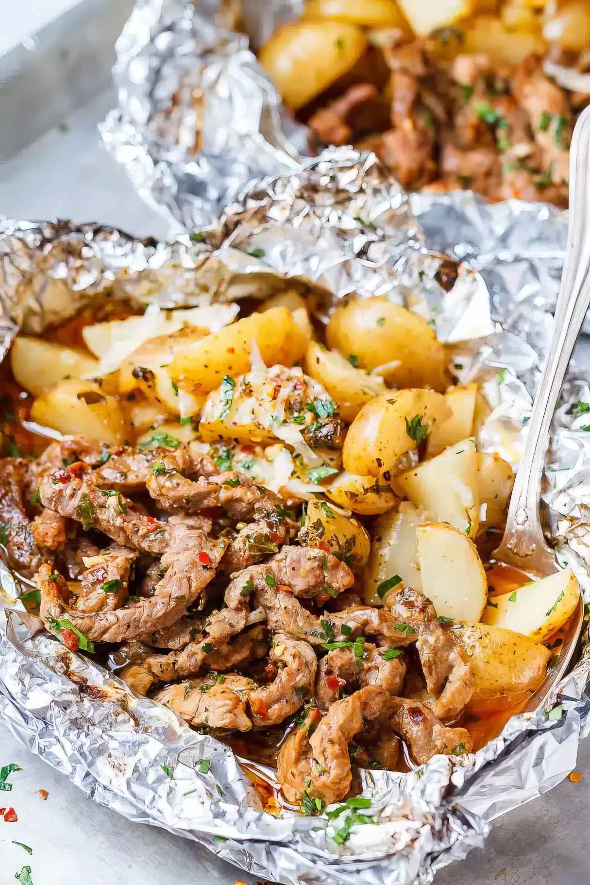 Garlic Butter Steak and Potato Foil Packs
