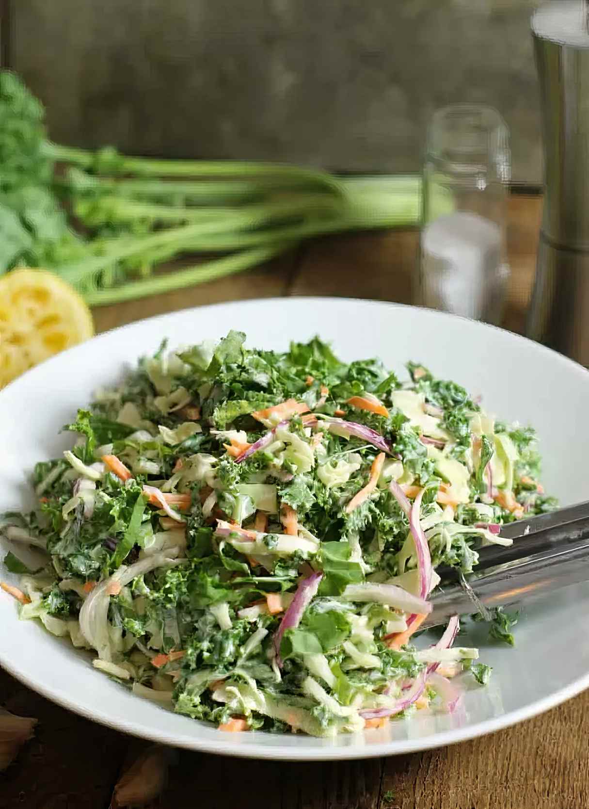 Kale Slaw (With A Creamy Lemon Garlic Dressing)
