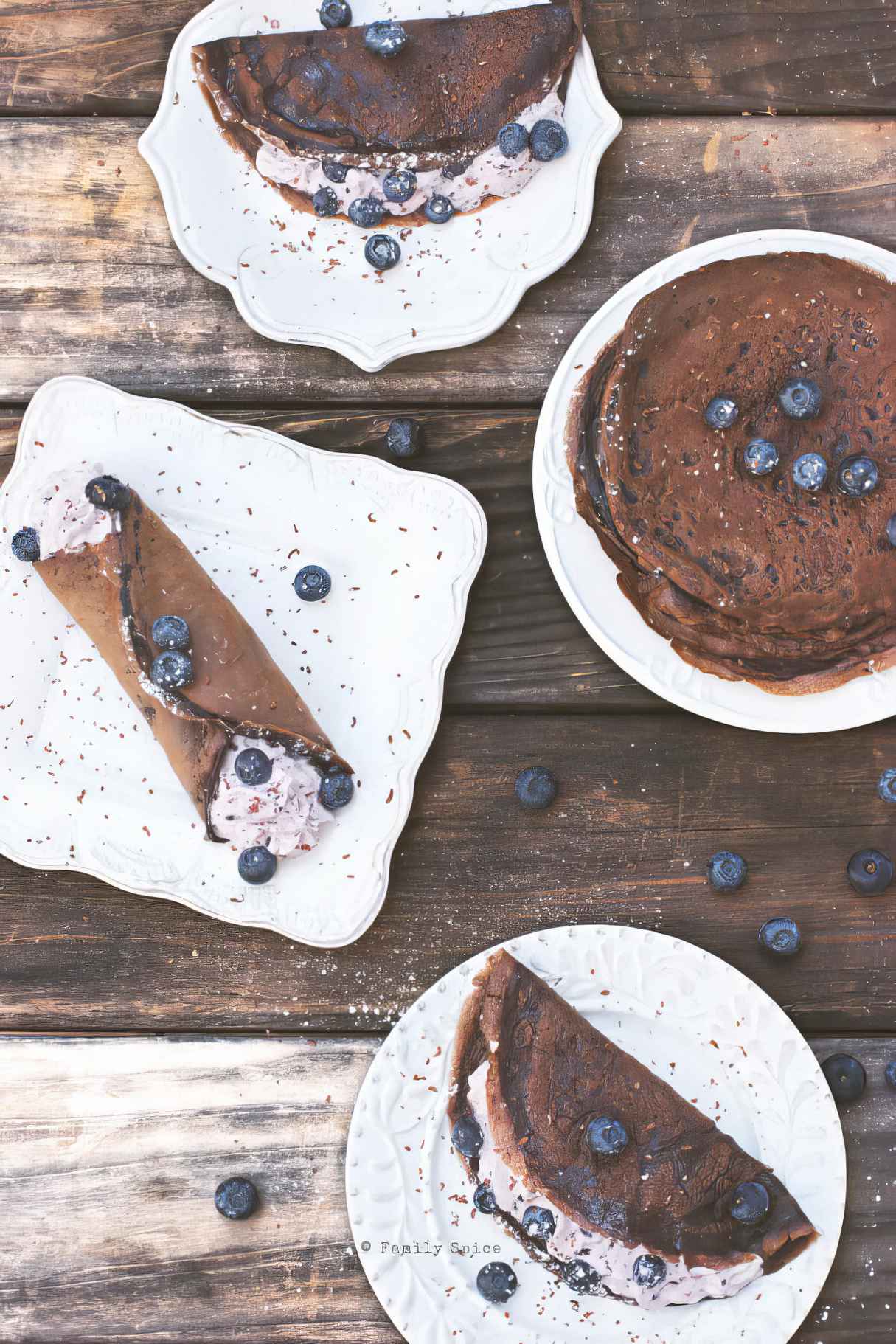 Dark Chocolate Crêpes with Blueberry Cream
