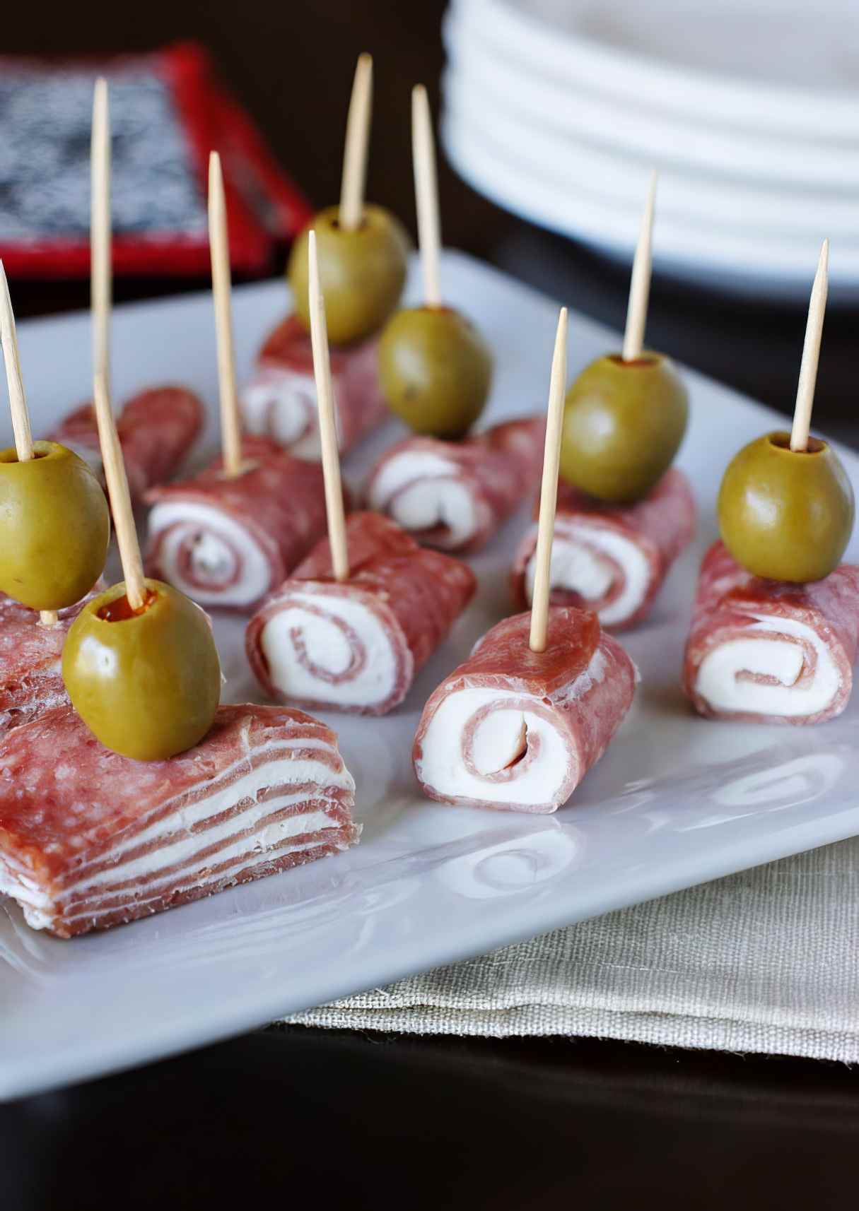 Salami, Cream Cheese and Olives Bites
