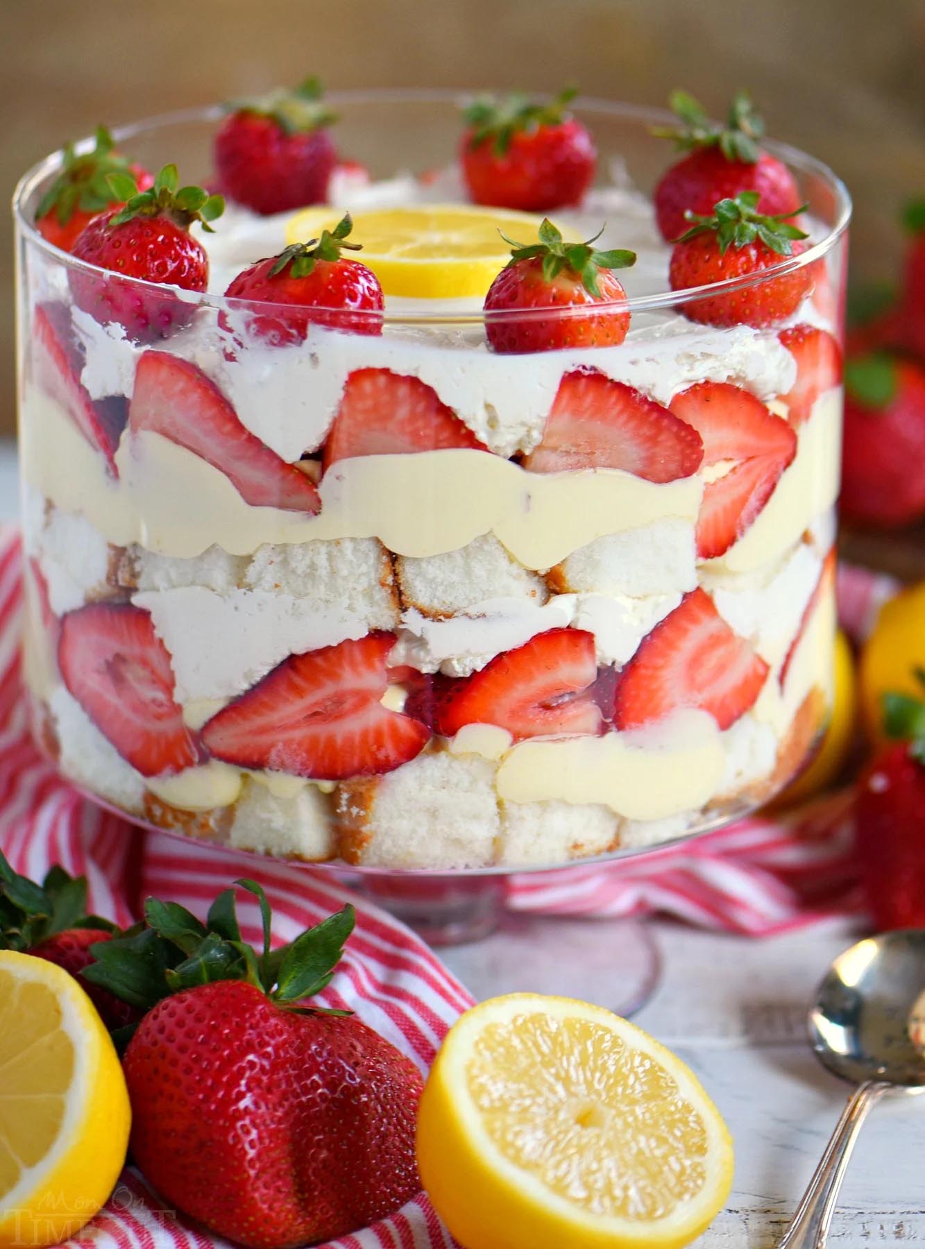 Strawberry Trifle with Creamy Lemon Pudding and White Chocolate