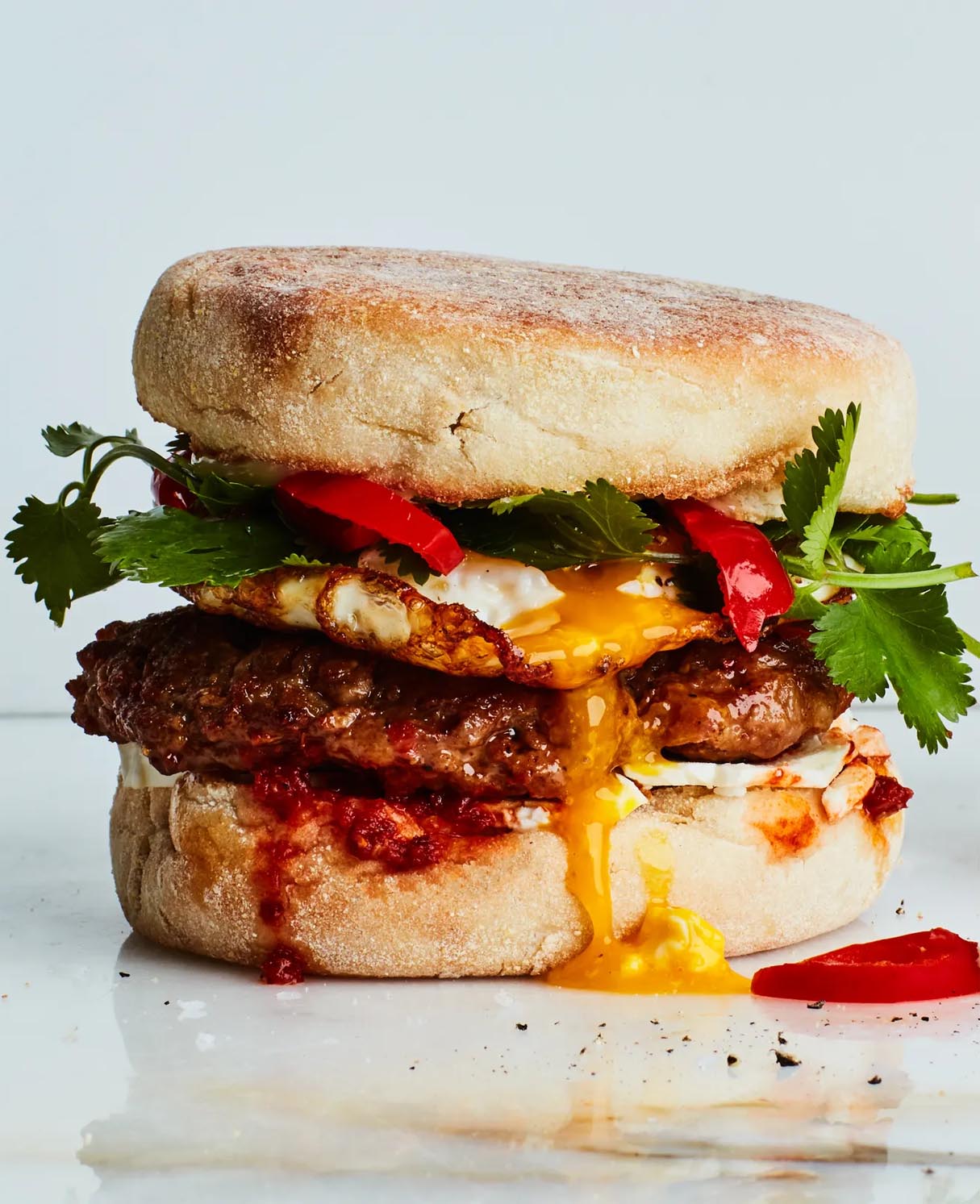 Spicy Egg Sandwich With Sausage and Pickled Peppers