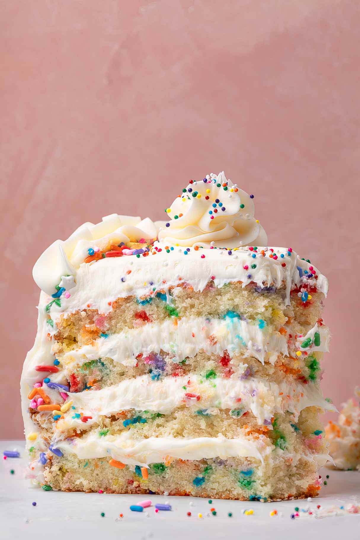 Try Delicious Funfetti Cake Layers with Cream Cheese Frosting!
