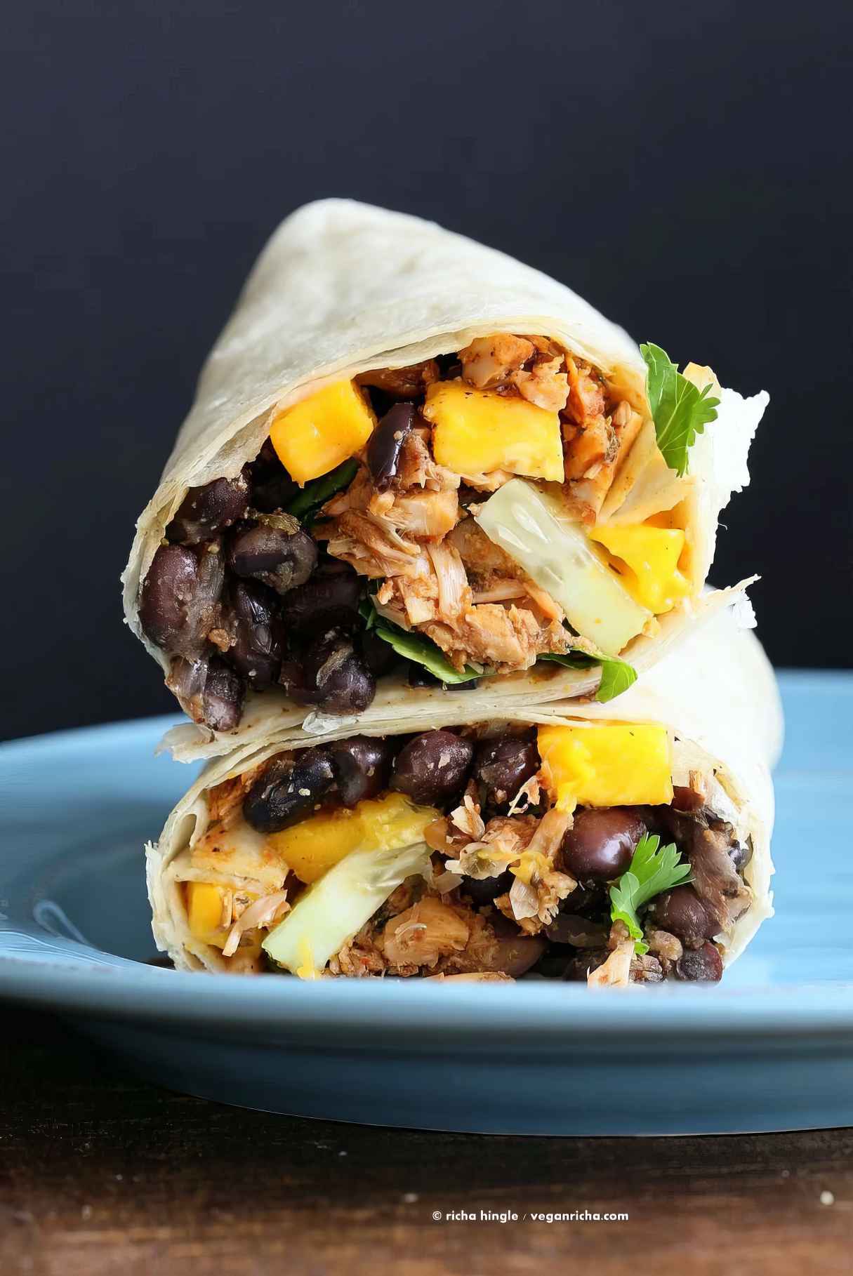 Jamaican Jerk Jackfruit Caribbean Black Bean Mango Wraps
