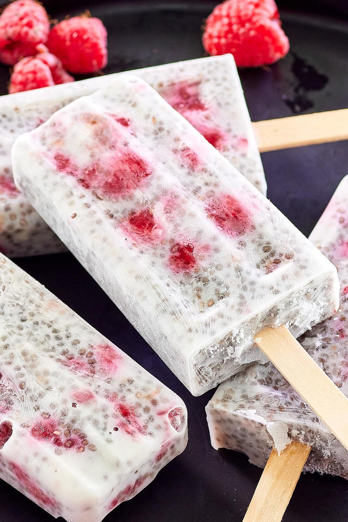 Raspberry Coconut Chia Pudding Pops