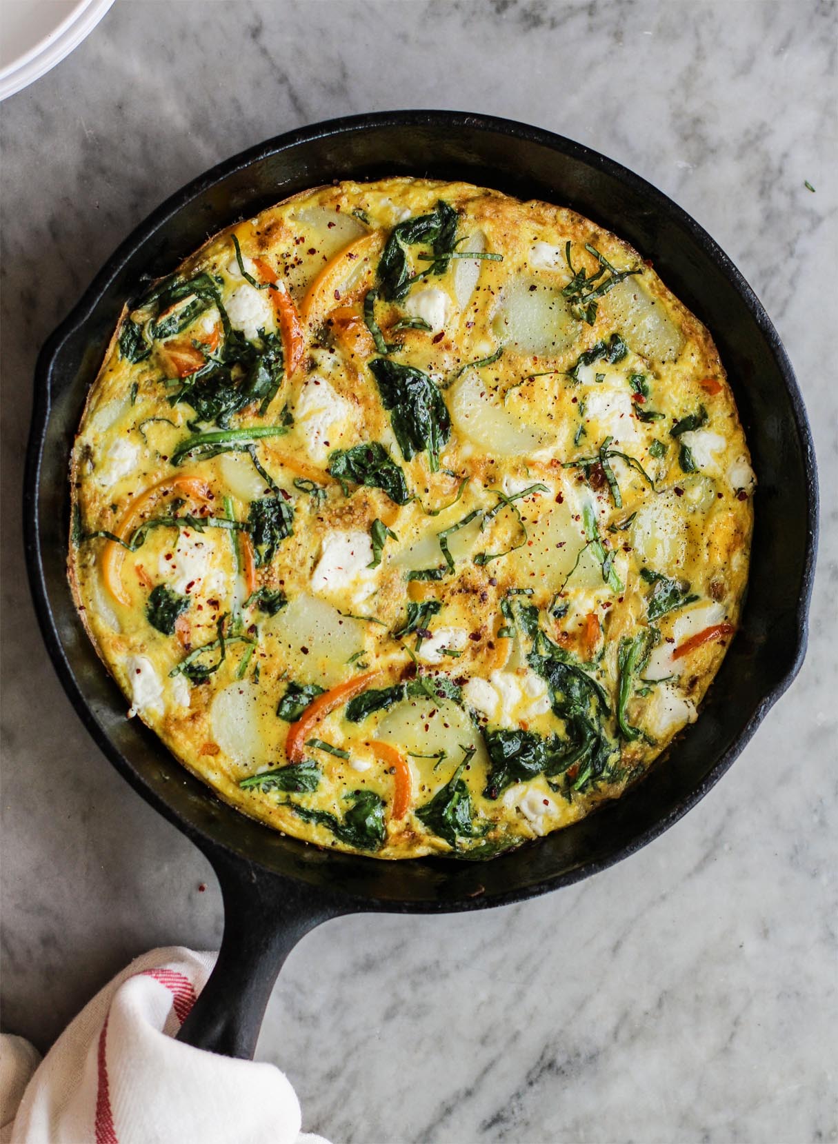 Sausage, Peppers, and Onions Frittata with Garlic Herb Goat Cheese