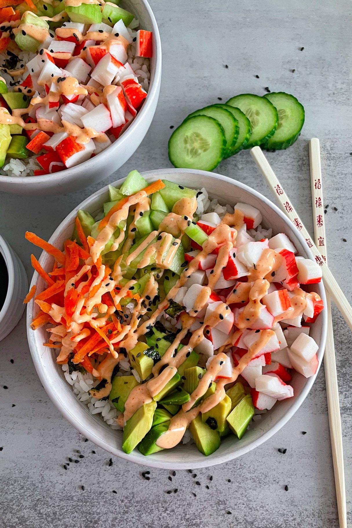 California Roll Bowl Recipe with Crab Sticks