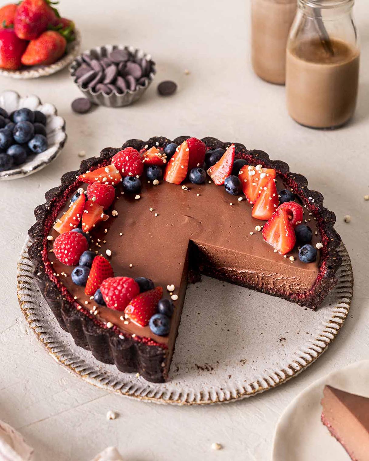 Vegan Chocolate Mousse Pie with Berries