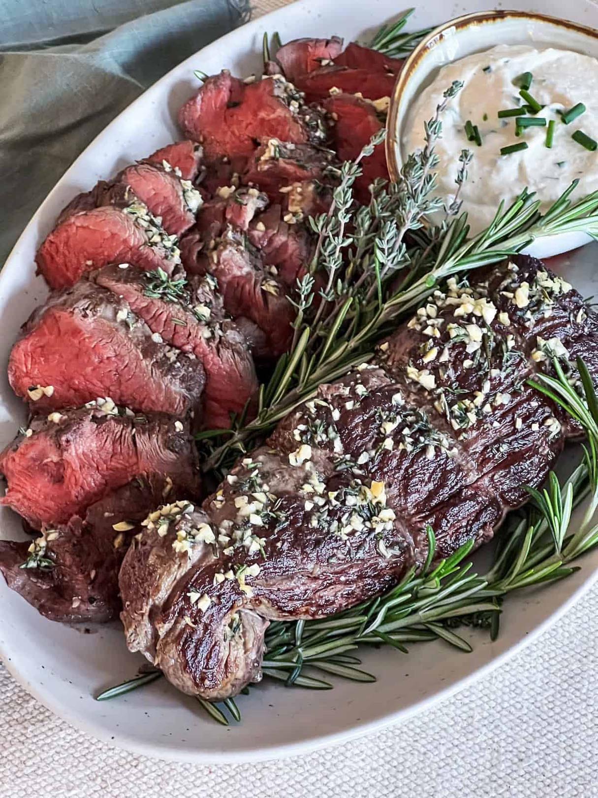 Herb and Butter Roasted Beef Tenderloin with Caramelized Onions and Horseradish