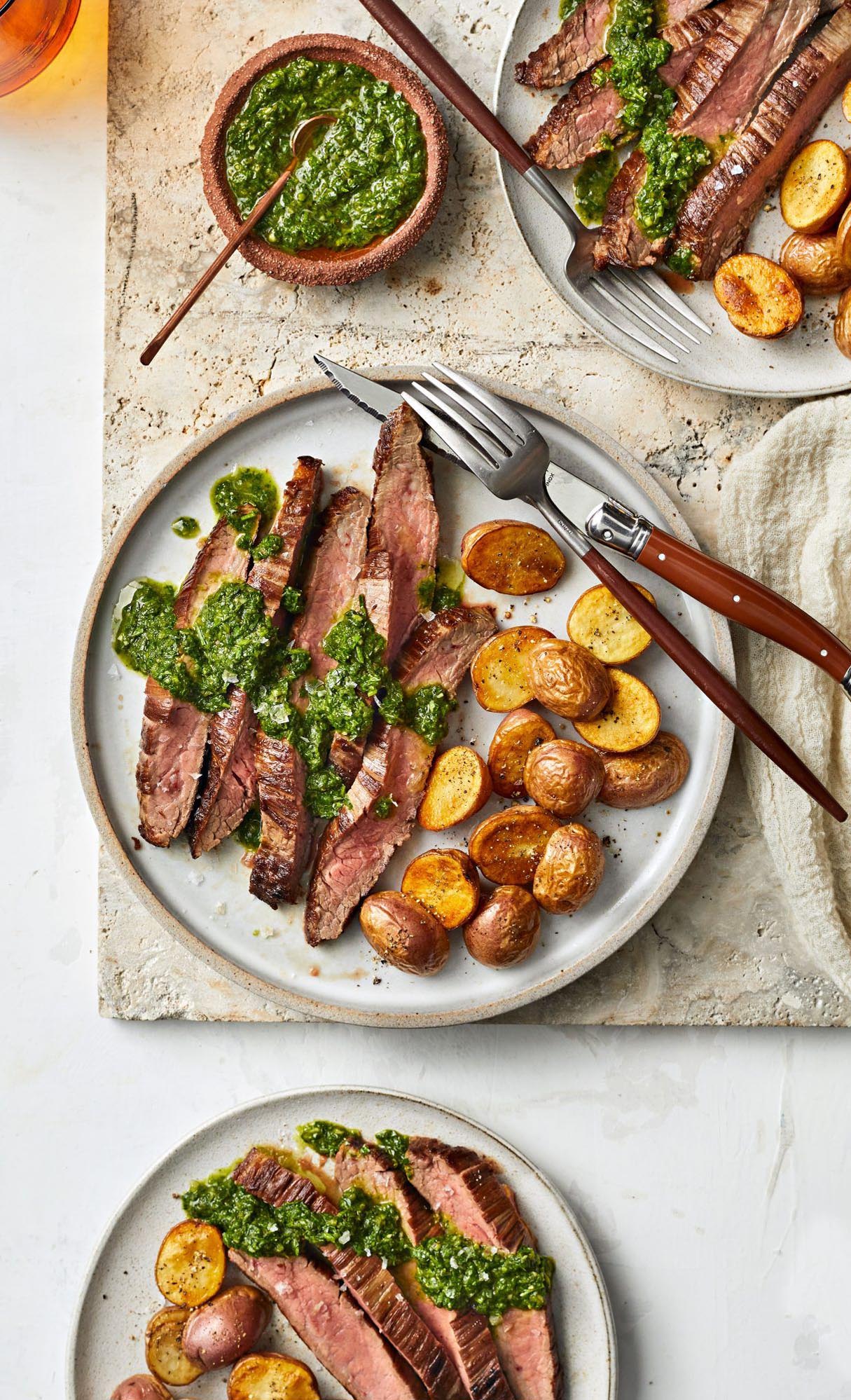 Pan-Seared Flank Steak with Herb Sauce for Birthday Steak Dinner