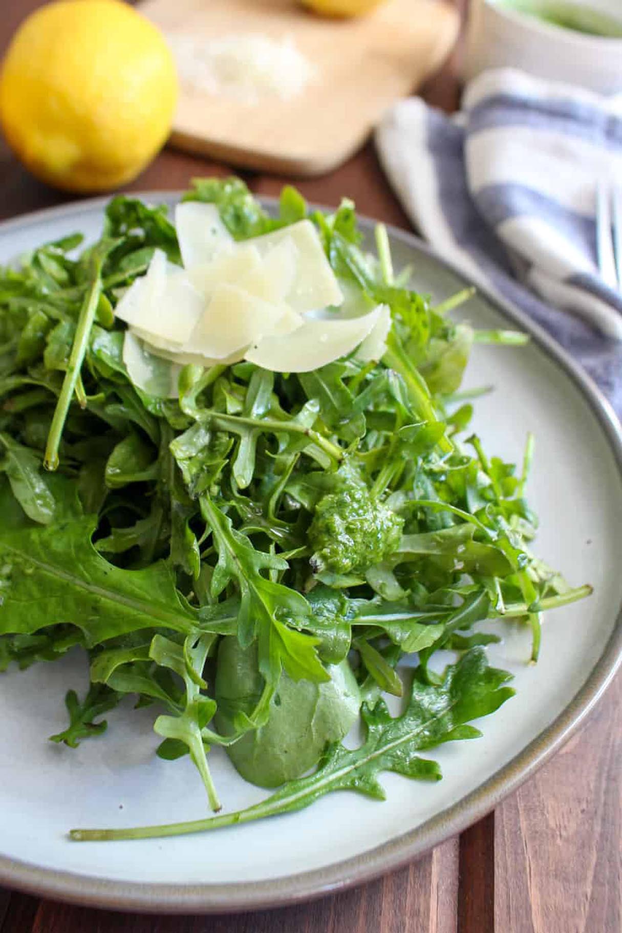 Arugula Salad with Lemon Basil Parmesan Dressing