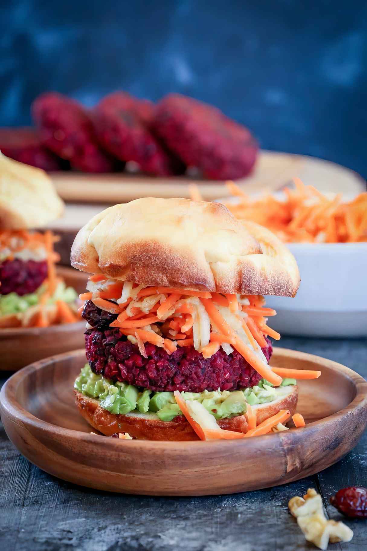 Beet and Black Bean Burgers with Carrot Slaw