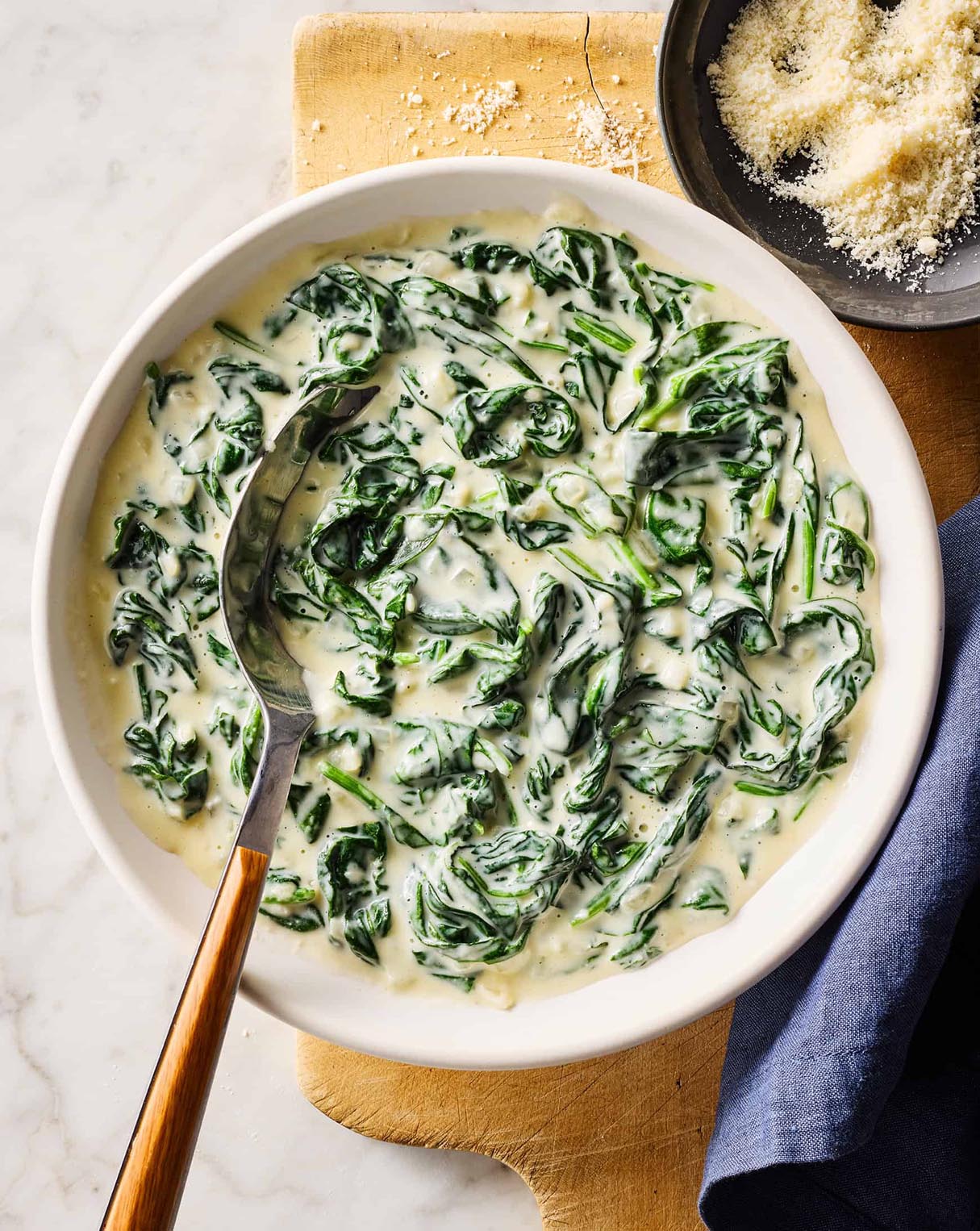 Creamed Spinach with Nutty Brown Butter, Garlic and Onion for a Festive Thanksgiving or Christmas Table