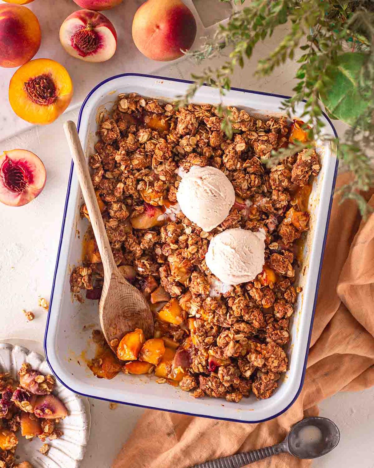 Easy Vegan Peach Crisp (Oil-free)