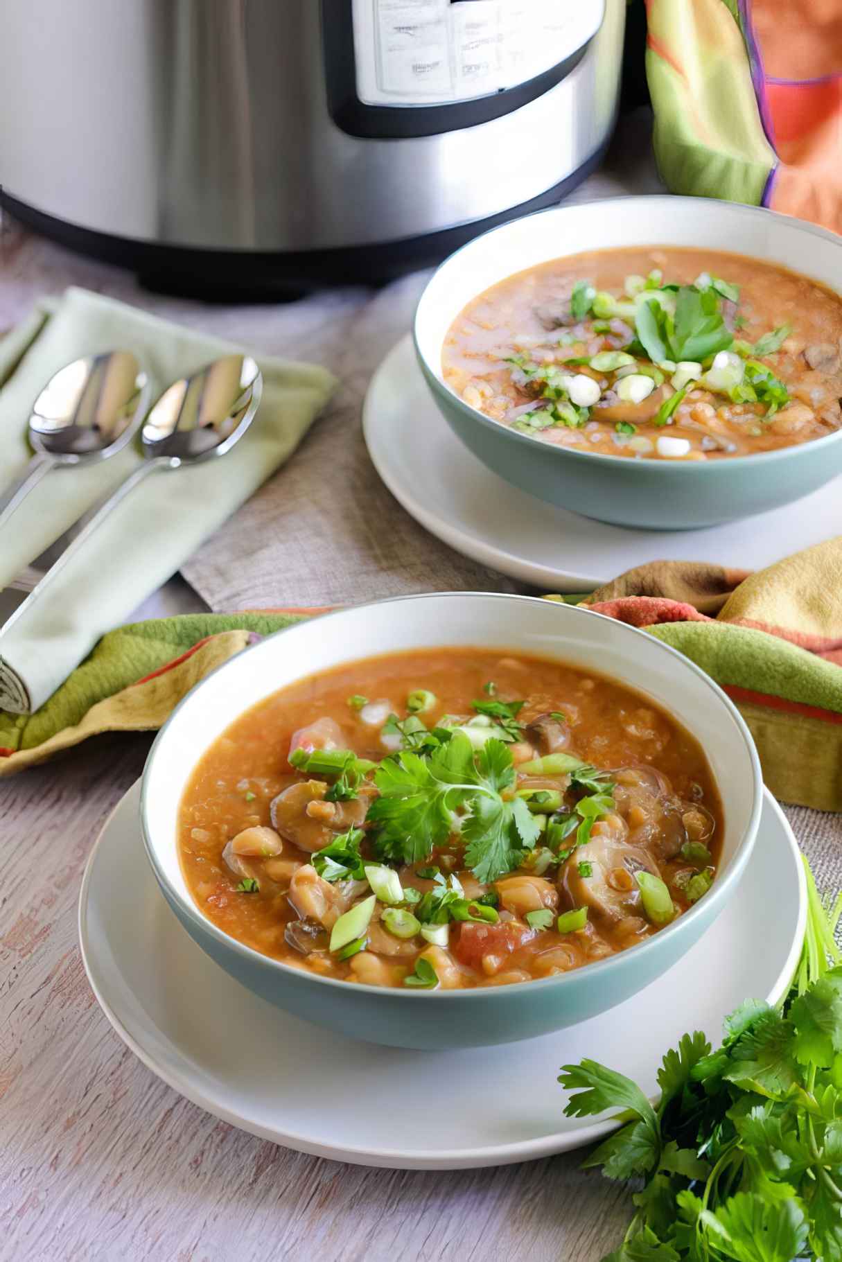 Instant Pot White Bean Soup with Garlic, Mushrooms and Farro