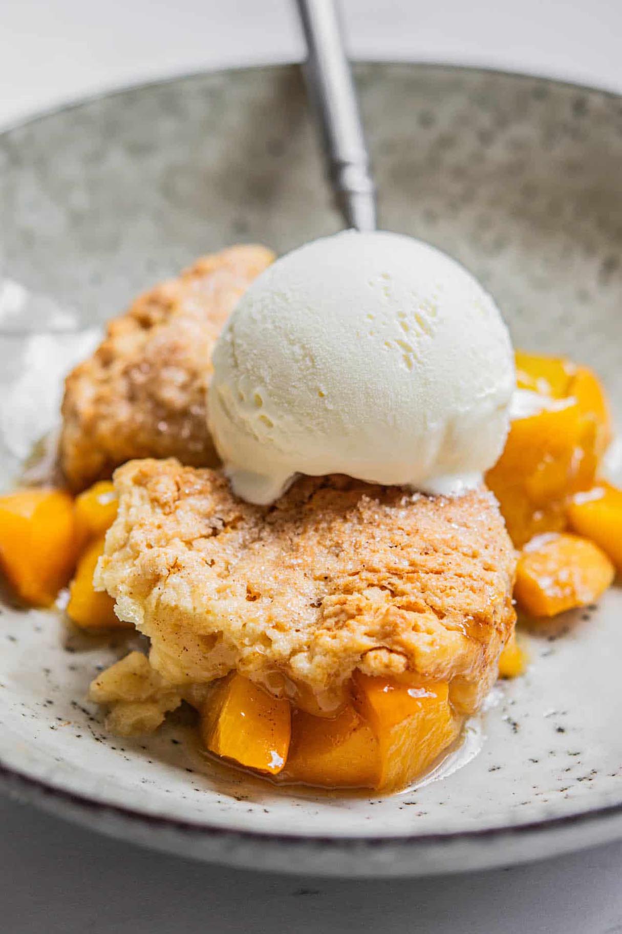 Juicy Peach Cobbler with Flaky Sourdough Biscuits