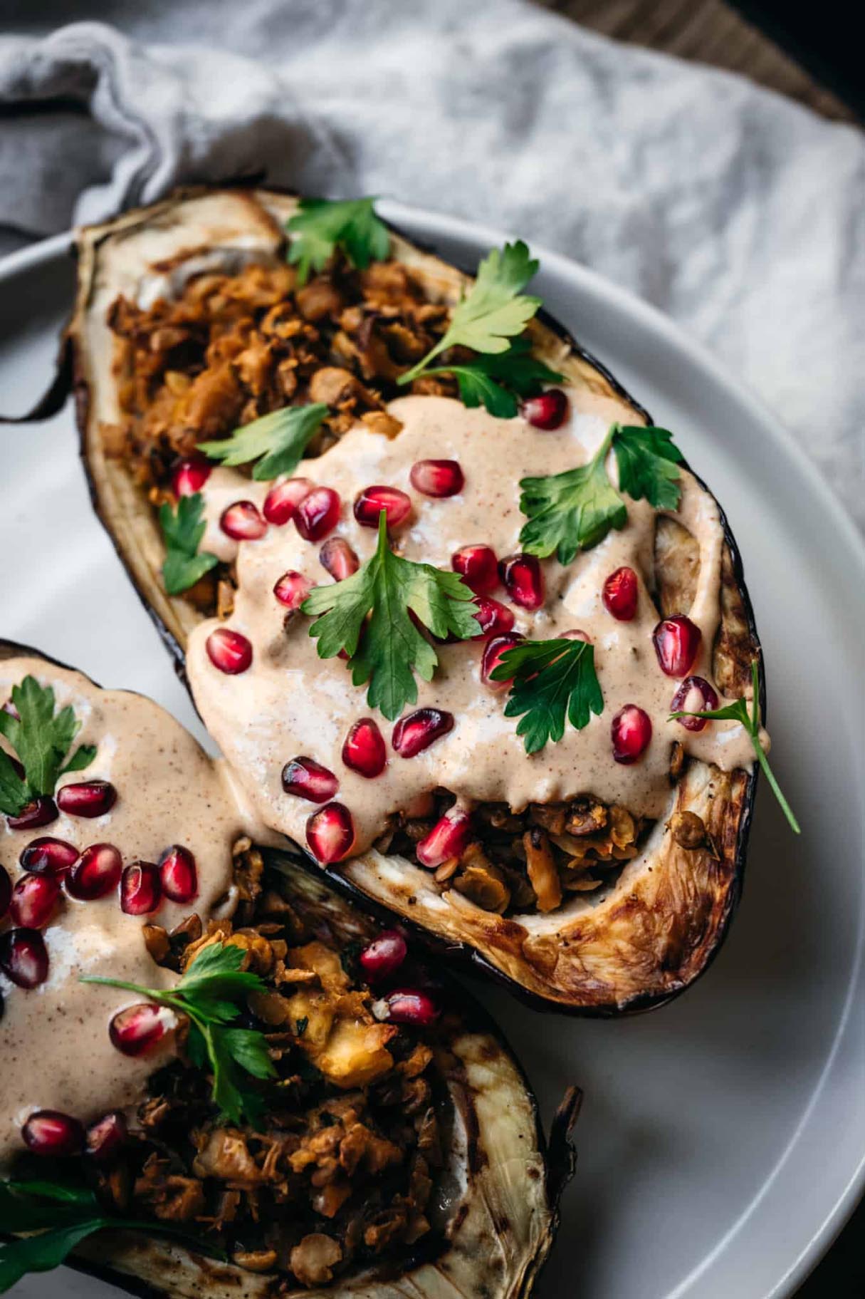 Stuffed Eggplant Recipe with Lamb & Pomegranate