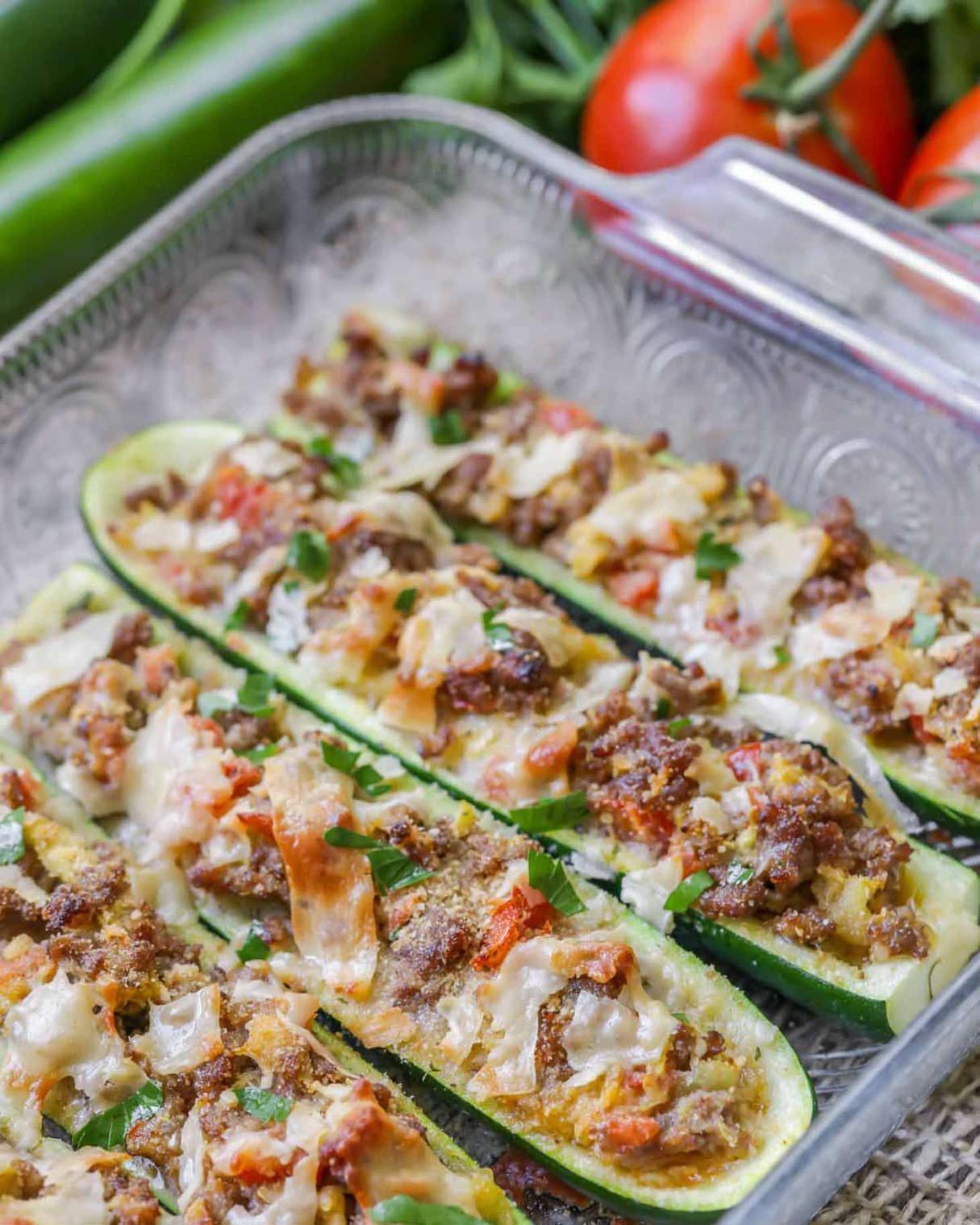 Stuffed Zucchini Boats Casserole with Italian Sausage and Quinoa