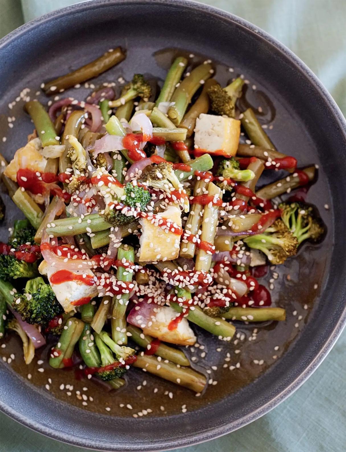 Vegan Broccoli, Green Bean, and Tofu Stir Fry
